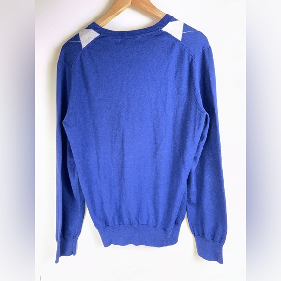 Banana Republic V-Neck Sweater Mens Large Blue Grey Argyle Silk Cashmere Blend - Picture 2 of 11